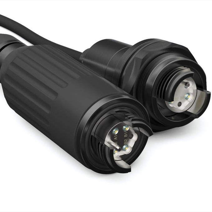 Tactical fiber optic cable reel with expanded beam fiber connector Tricot de câble tactique en fibre optique avec connecteur en fibre de faisceau étendu 0